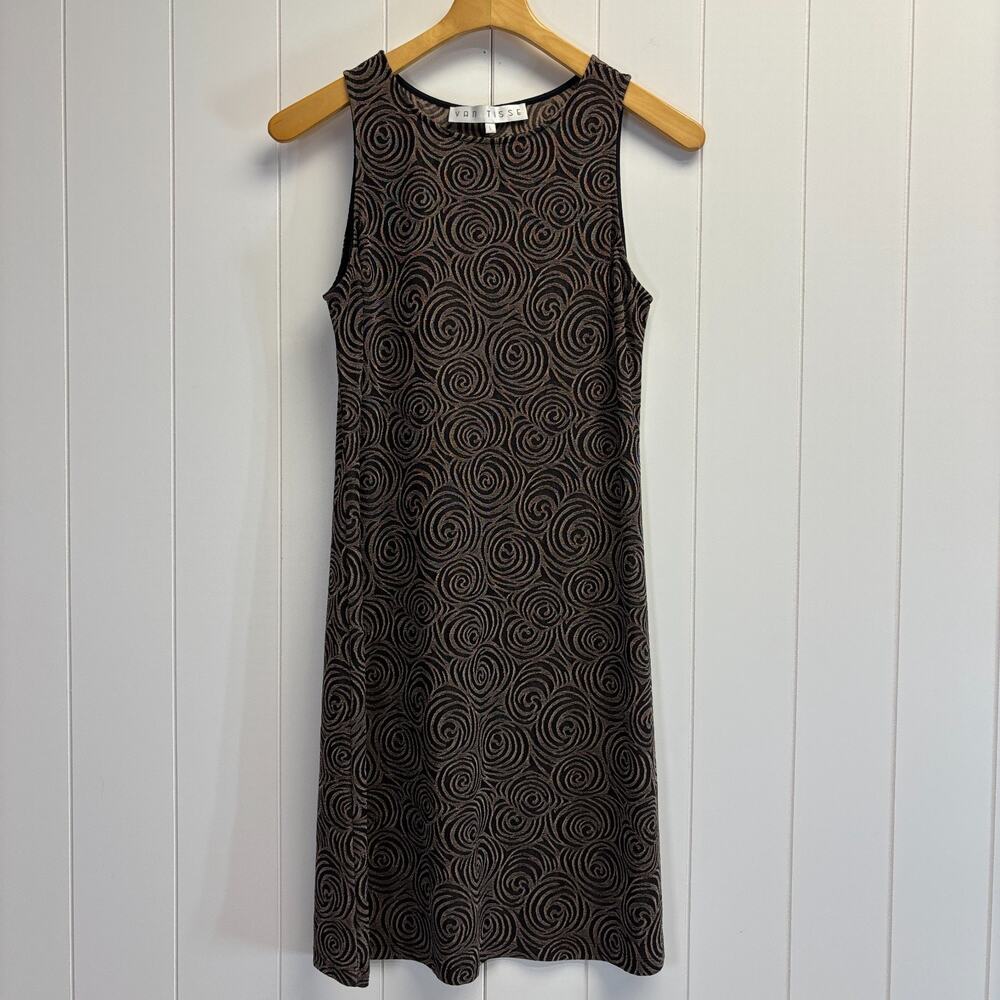 Vintage Van Tisse‎ Womens Swirly Abstract Artsy Midi Dress Size L Stretchy 90s
